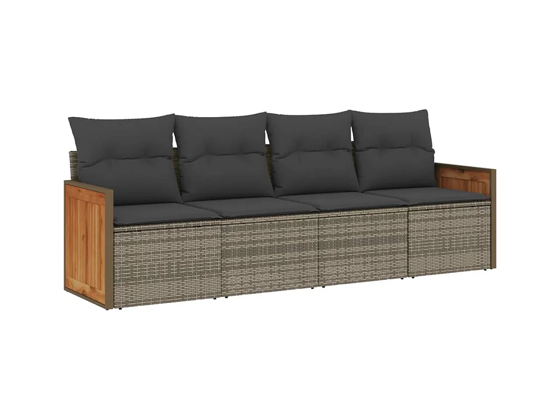 Salon de jardin 4 pcs avec coussins gris résine tressée