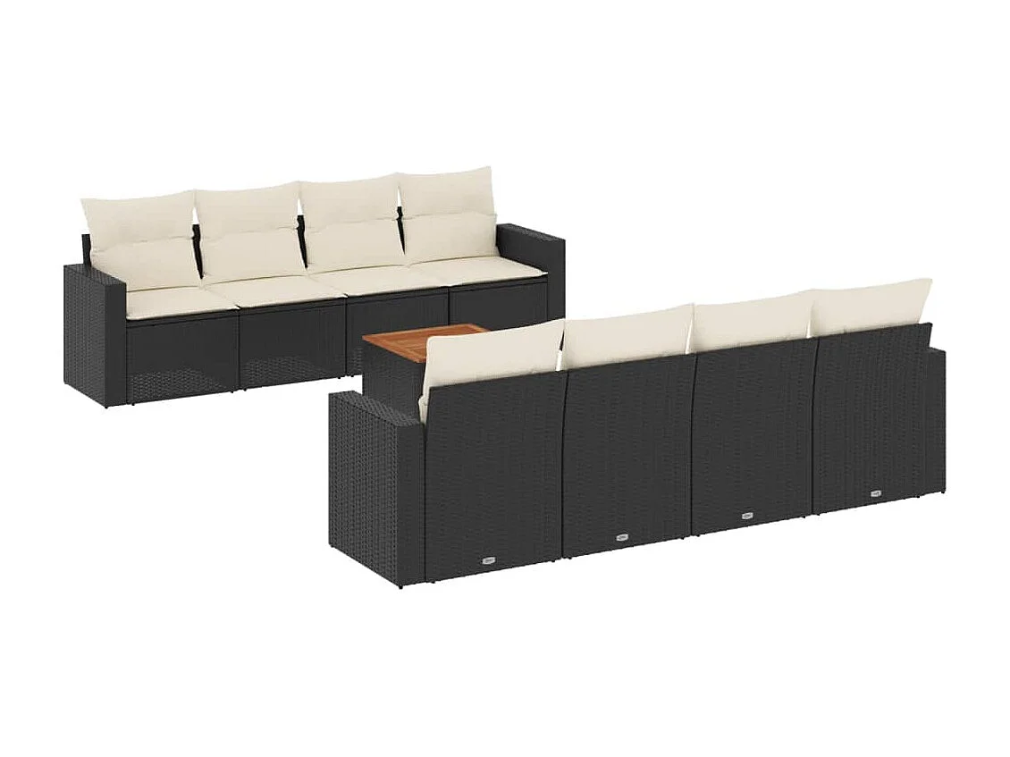 Salon de jardin 9 pcs avec coussins noir résine tressée