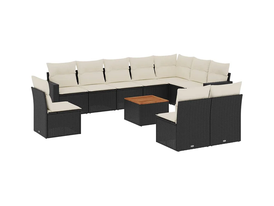 Salon de jardin 11 pcs avec coussins noir résine tressée