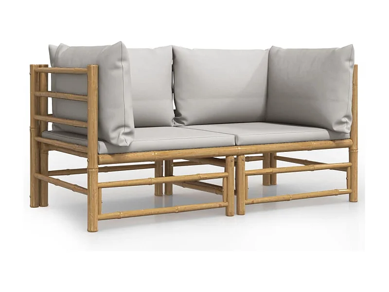 Canapés d'angle de jardin avec coussins gris clair 2 pcs bambou