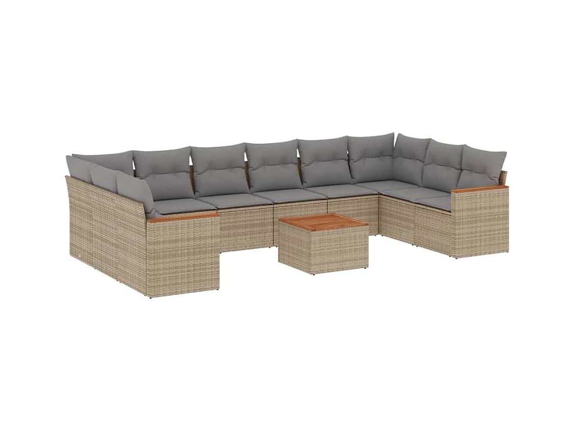 Salon de jardin 11 pcs avec coussins beige résine tressée