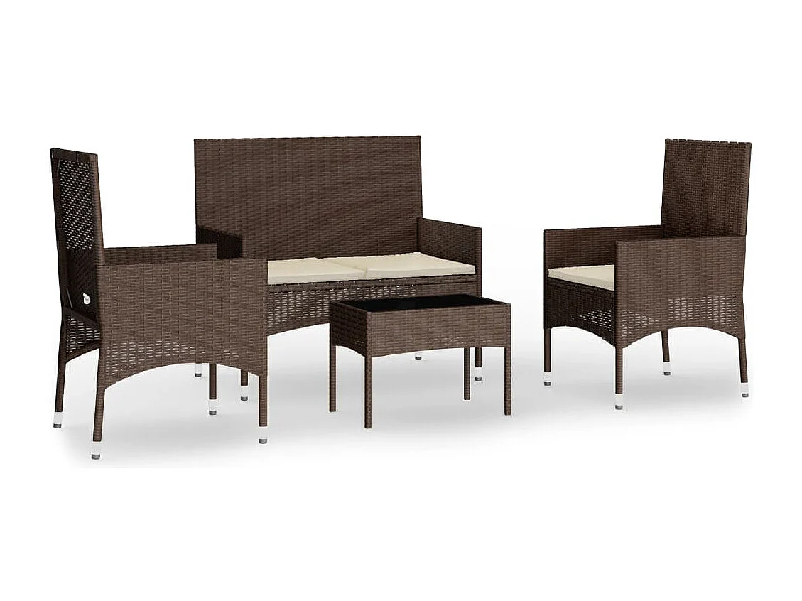 Salon de jardin 4 pcs avec coussins Marron Résine tressée