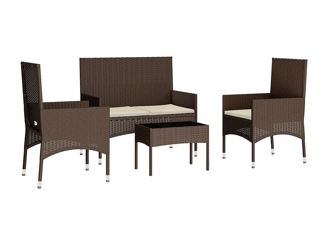 Salon de jardin 4 pcs avec coussins Marron Résine tressée