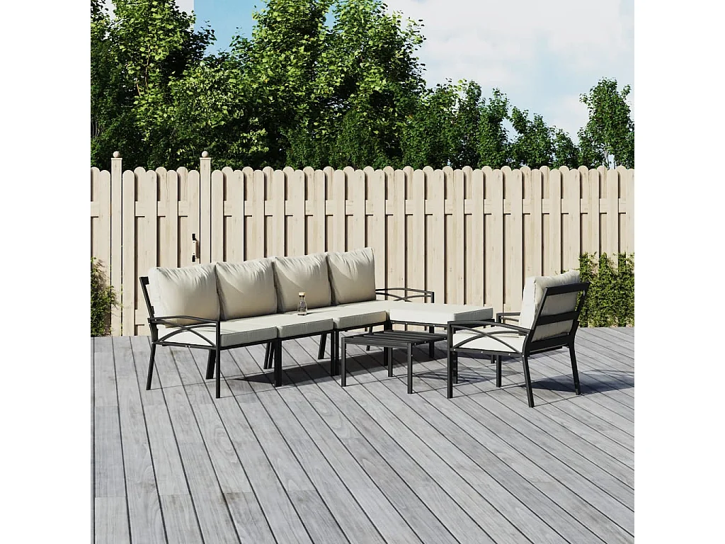 Salon de jardin 7 pcs avec coussins sable acier