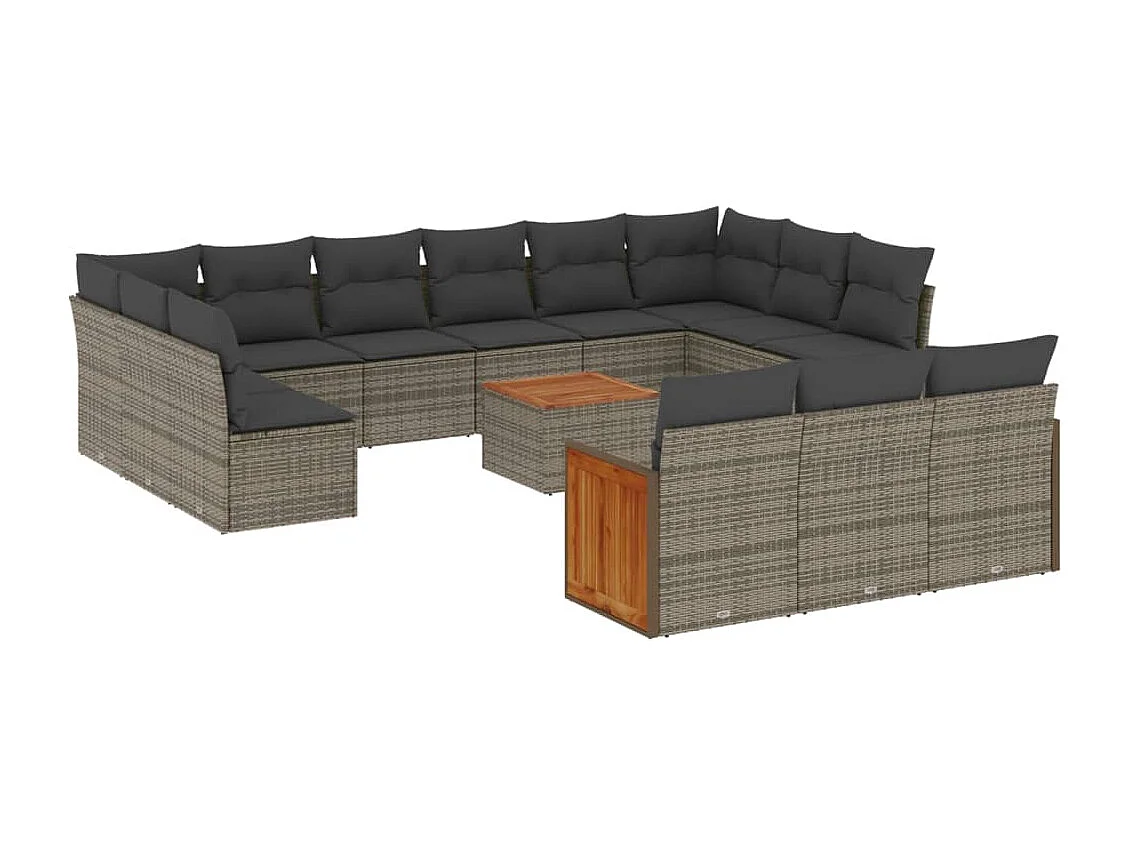 Salon de jardin avec coussins 14 pcs gris résine tressée