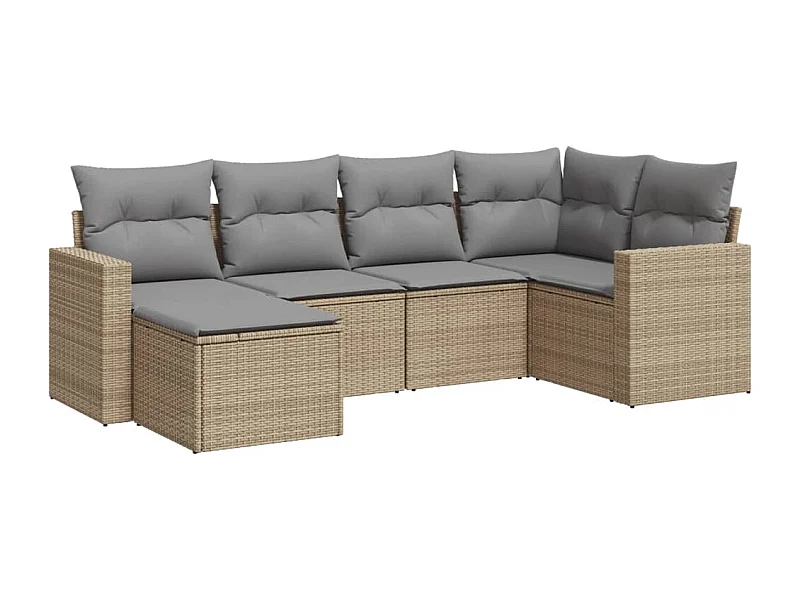 Salon de jardin avec coussins 6 pcs beige résine tressée