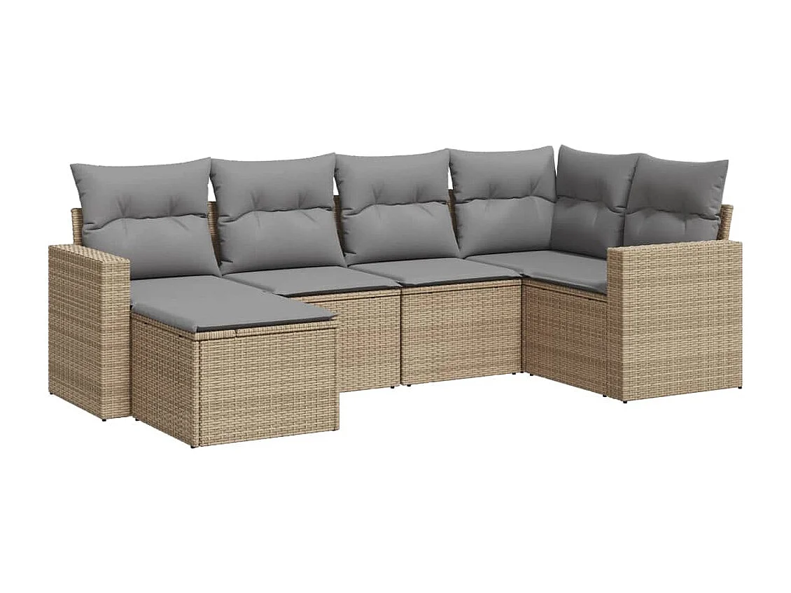 Salon de jardin avec coussins 6 pcs beige résine tressée