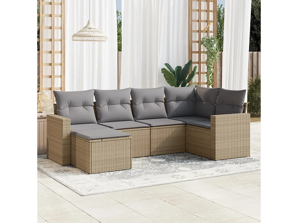 Salon de jardin avec coussins 6 pcs beige résine tressée