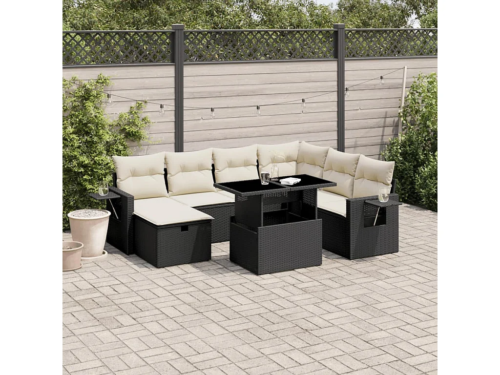 Salon de jardin 8 pcs avec coussins noir résine tressée