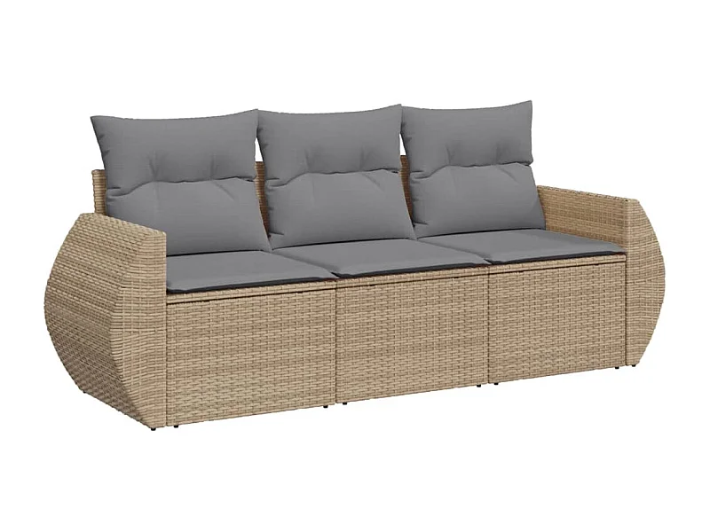 Salon de jardin avec coussins 3 pcs beige résine tressée