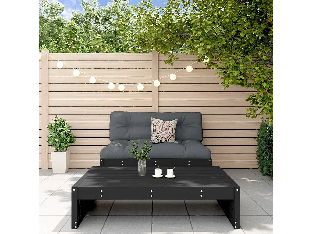 Salon de jardin 2 pcs avec coussins noir bois massif