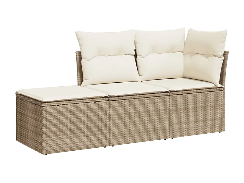 Salon de jardin avec coussins 3 pcs beige résine tressée