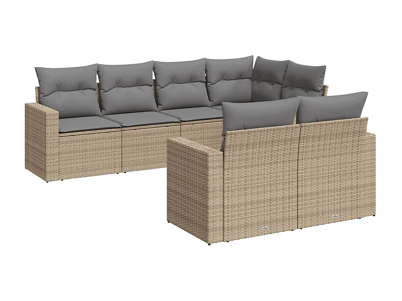 Salon de jardin avec coussins 7 pcs beige résine tressée