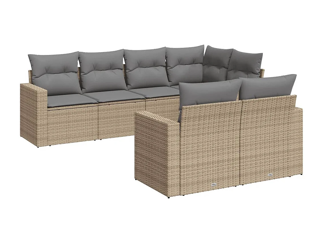 Salon de jardin avec coussins 7 pcs beige résine tressée