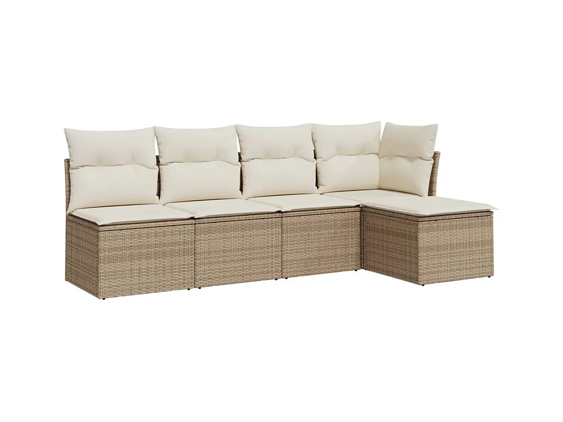 Salon de jardin avec coussins 5 pcs beige résine tressée