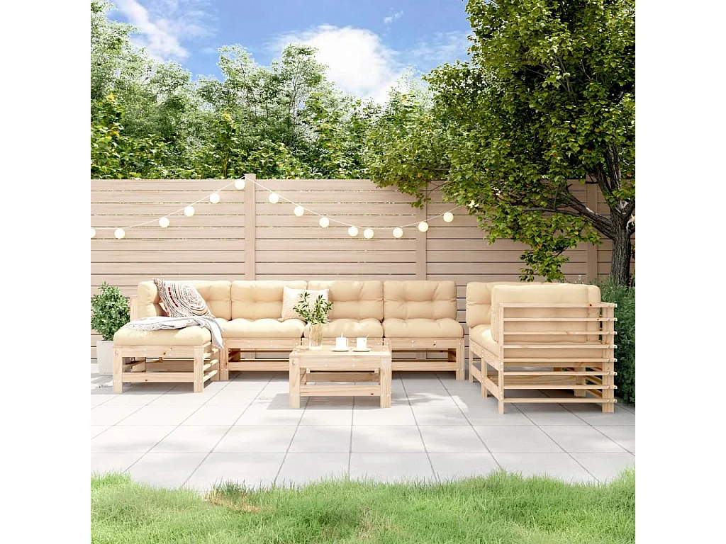 Salon de jardin 8 pcs Bois de pin massif