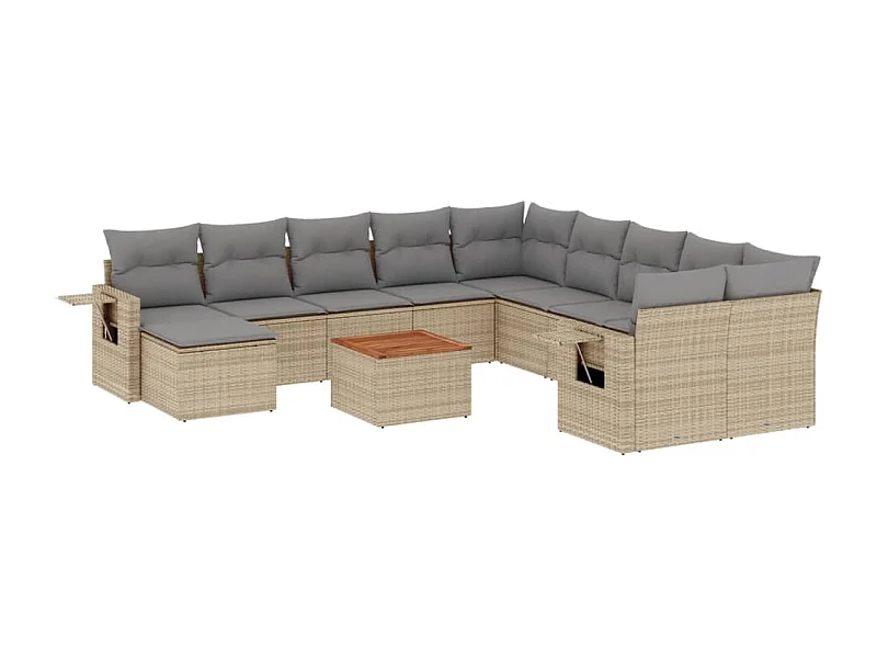 Salon de jardin et coussins 14 pcs mélange beige résine tressée