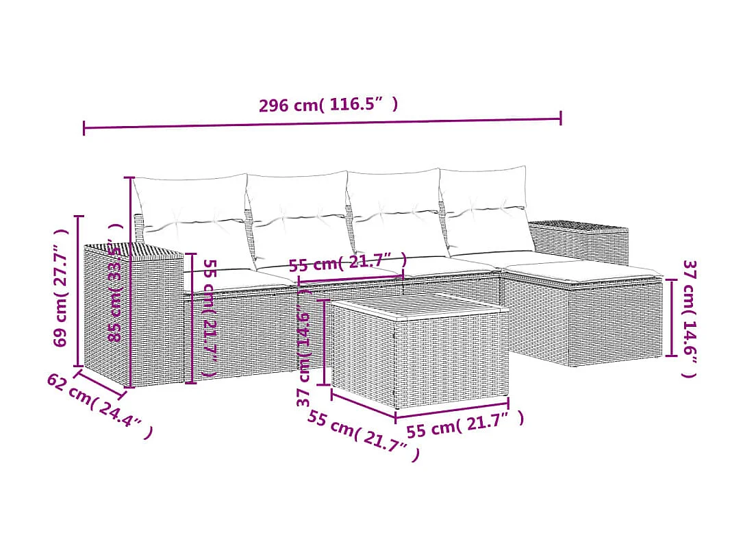 Salon de jardin avec coussins 6 pcs beige résine tressée