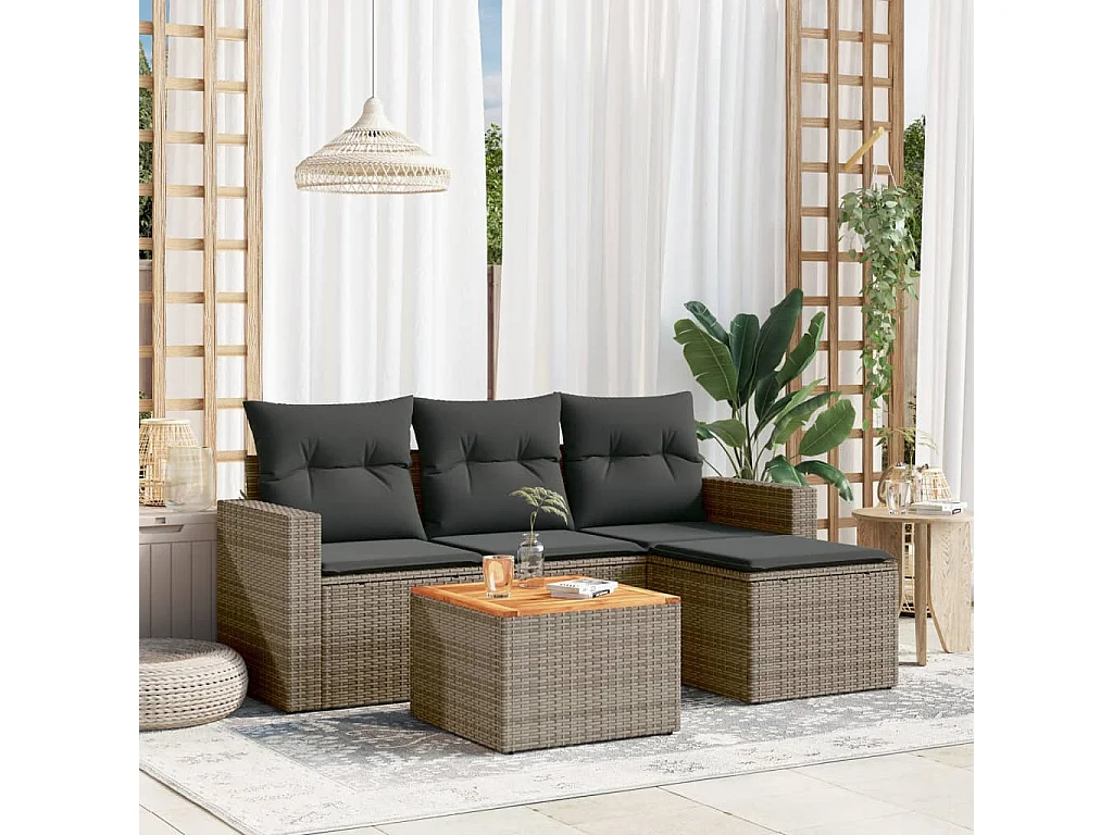 Salon de jardin 5 pcs avec coussins gris résine tressée