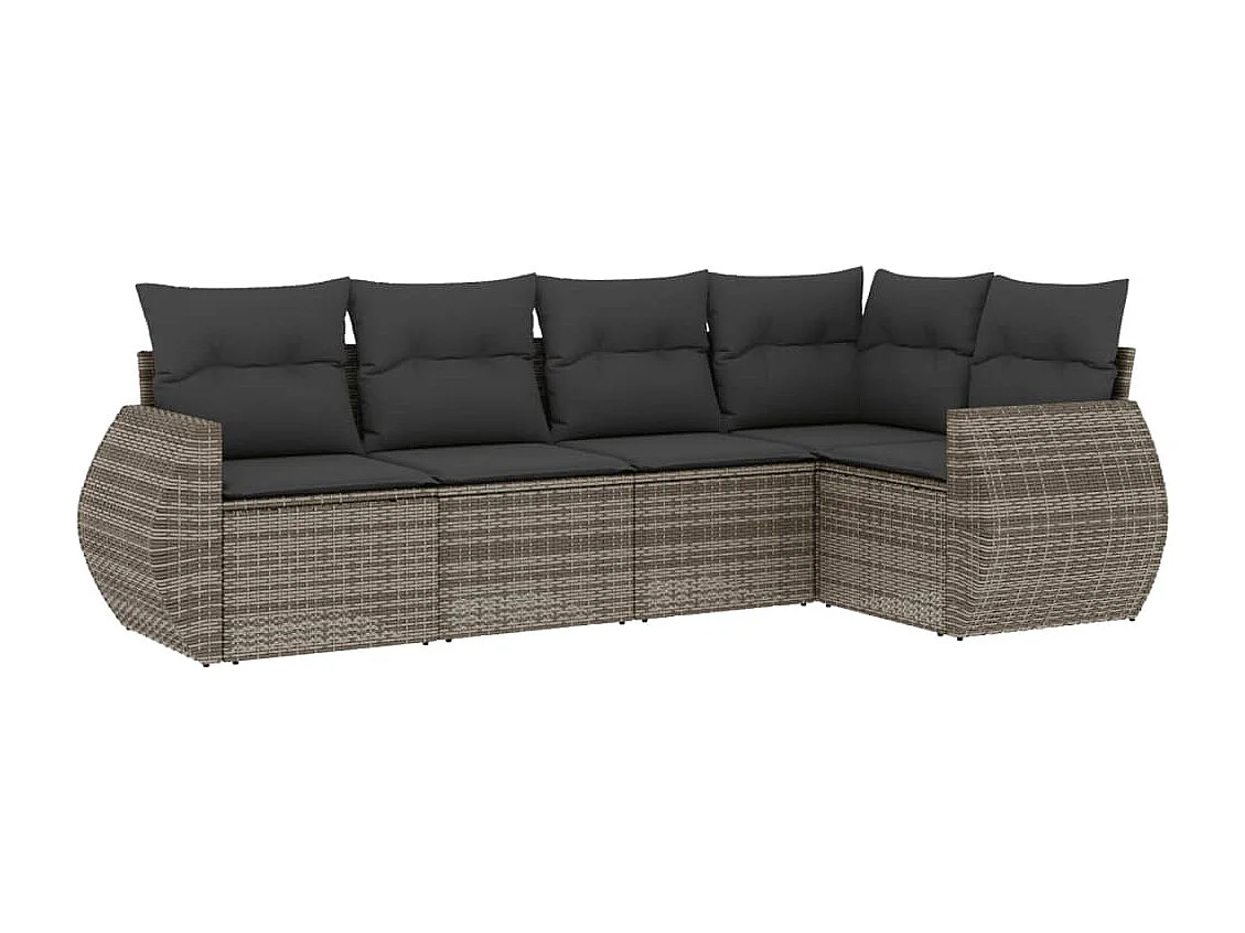 Salon de jardin 5 pcs avec coussins gris résine tressée