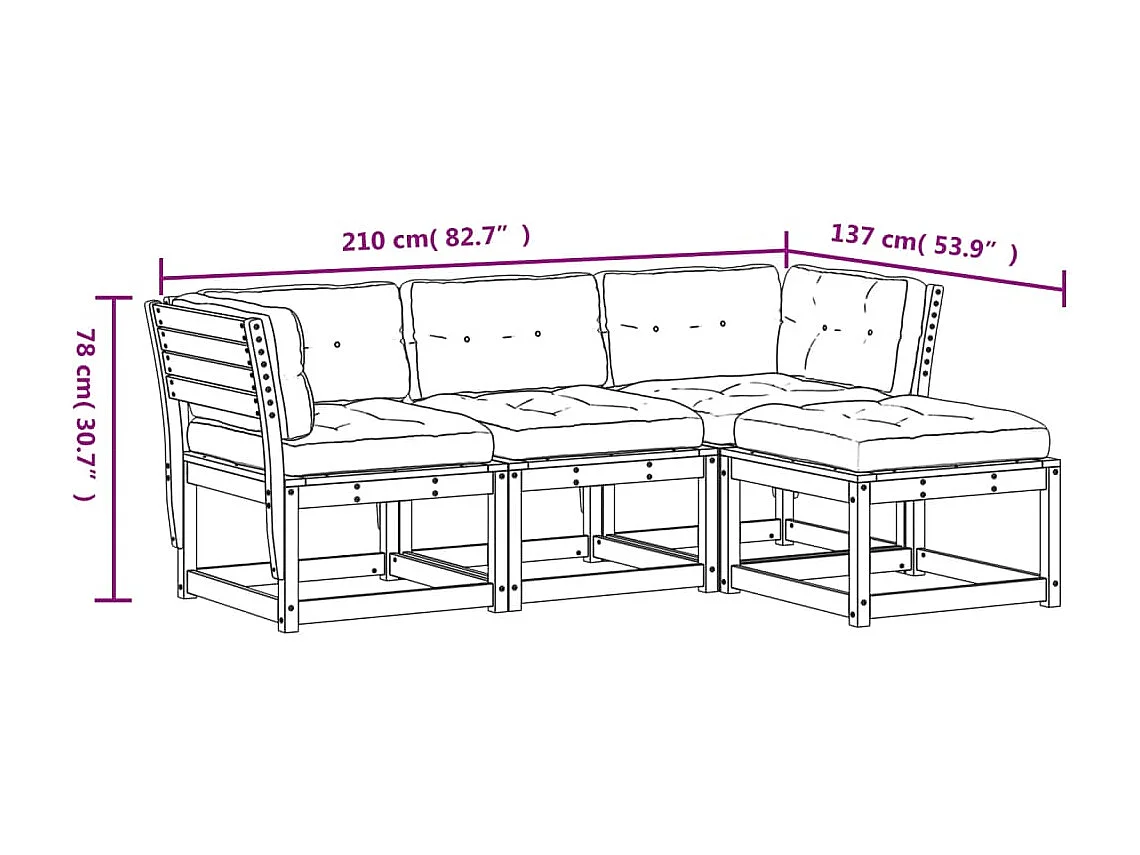 Salon de jardin 4 pcs avec coussins bois massif douglas