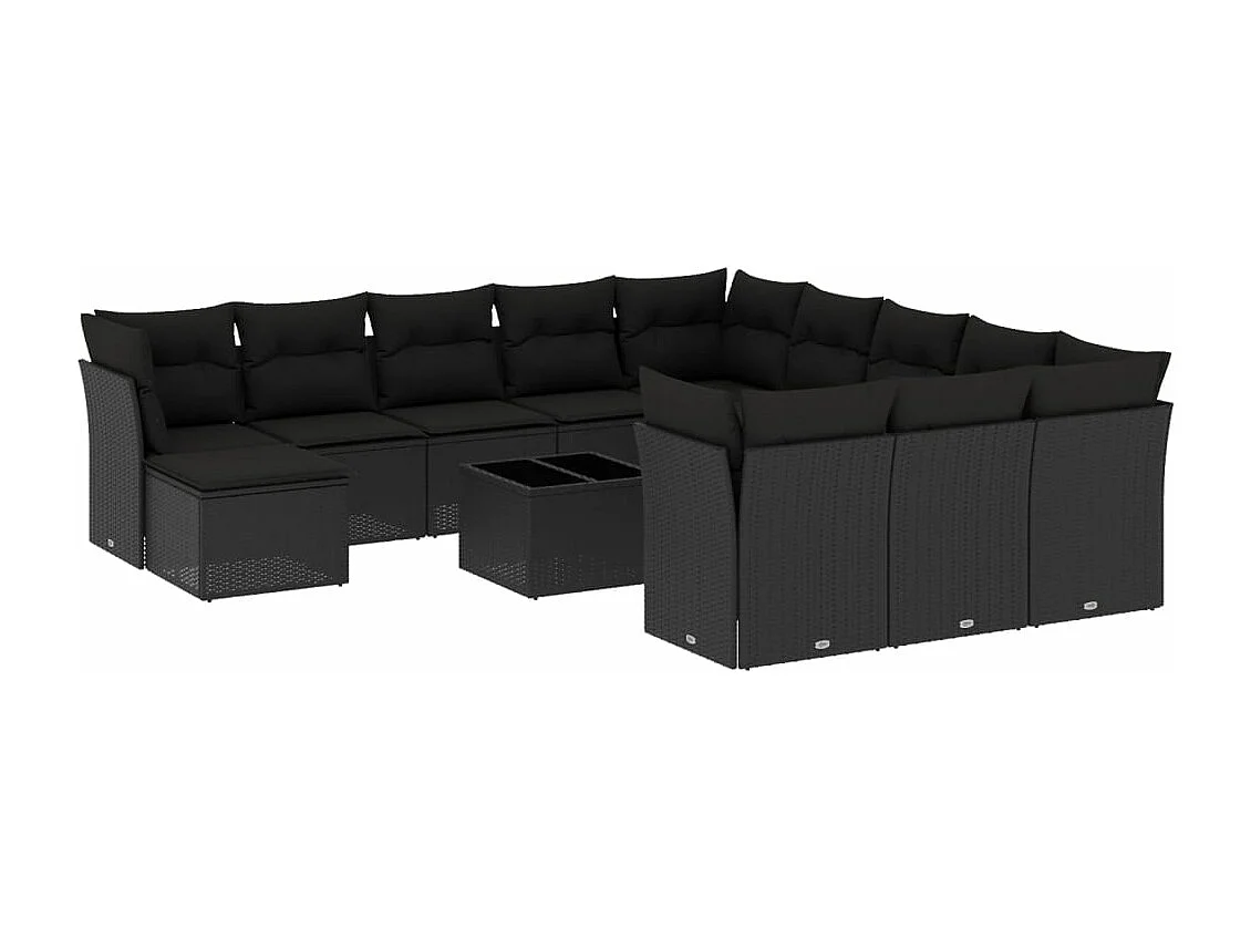 Salon de jardin avec coussins 13 pcs noir résine tressée