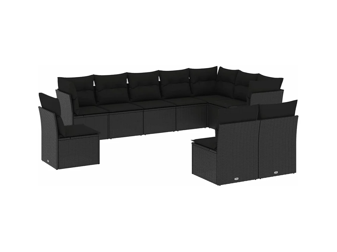 Salon de jardin 10 pcs avec coussins noir résine tressée