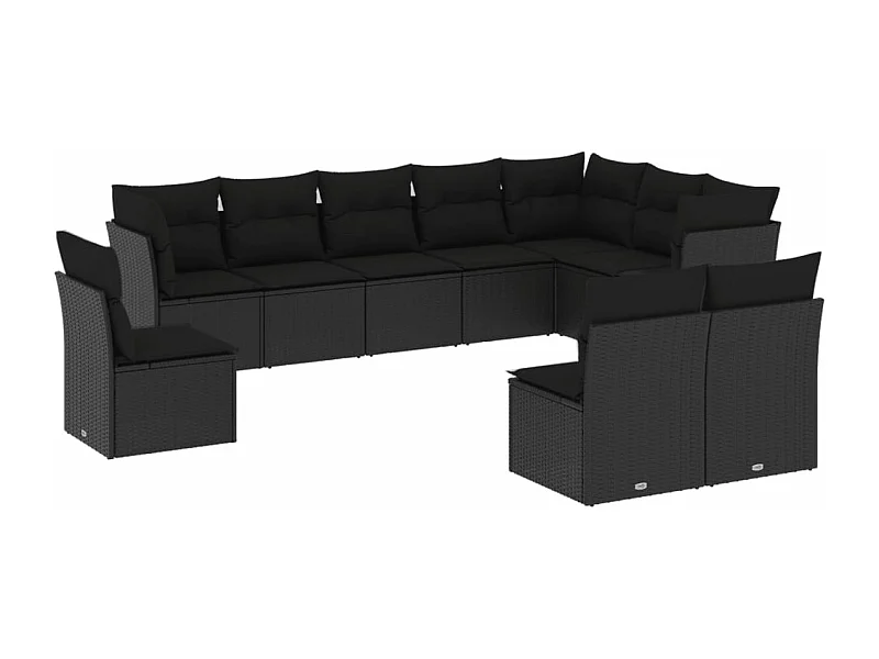Salon de jardin 10 pcs avec coussins noir résine tressée