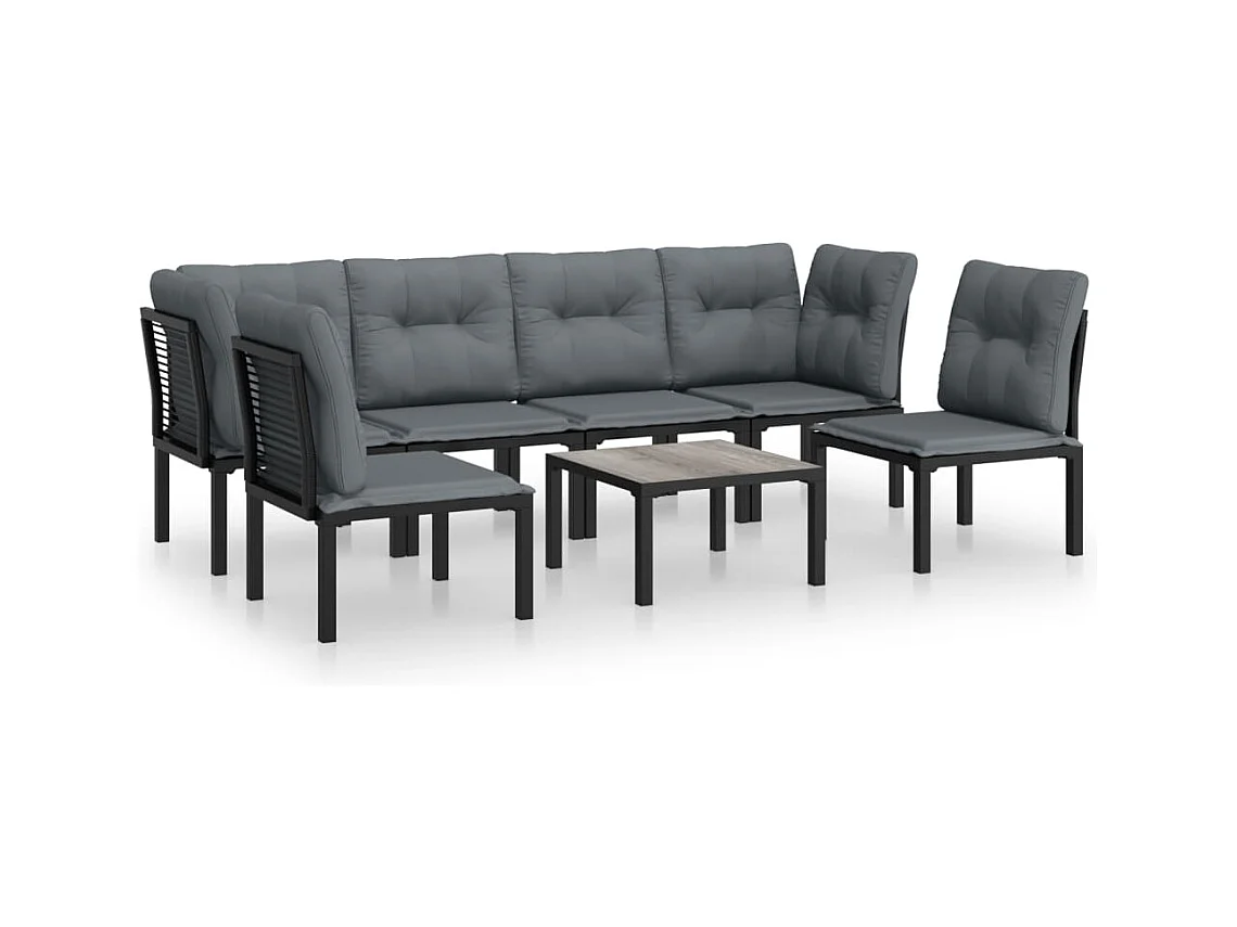 Salon de jardin 7 pcs noir et gris résine tressée