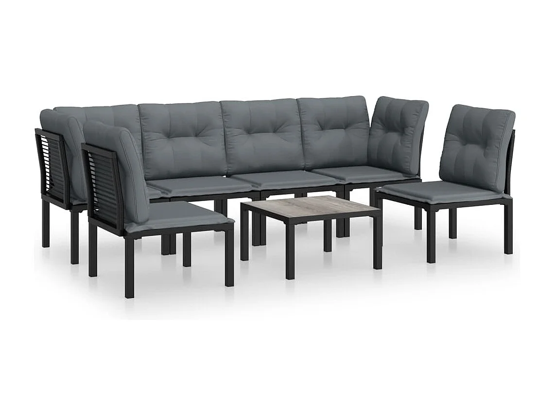 Salon de jardin 7 pcs noir et gris résine tressée