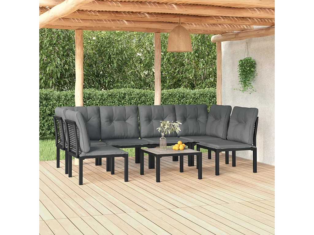 Salon de jardin 7 pcs noir et gris résine tressée