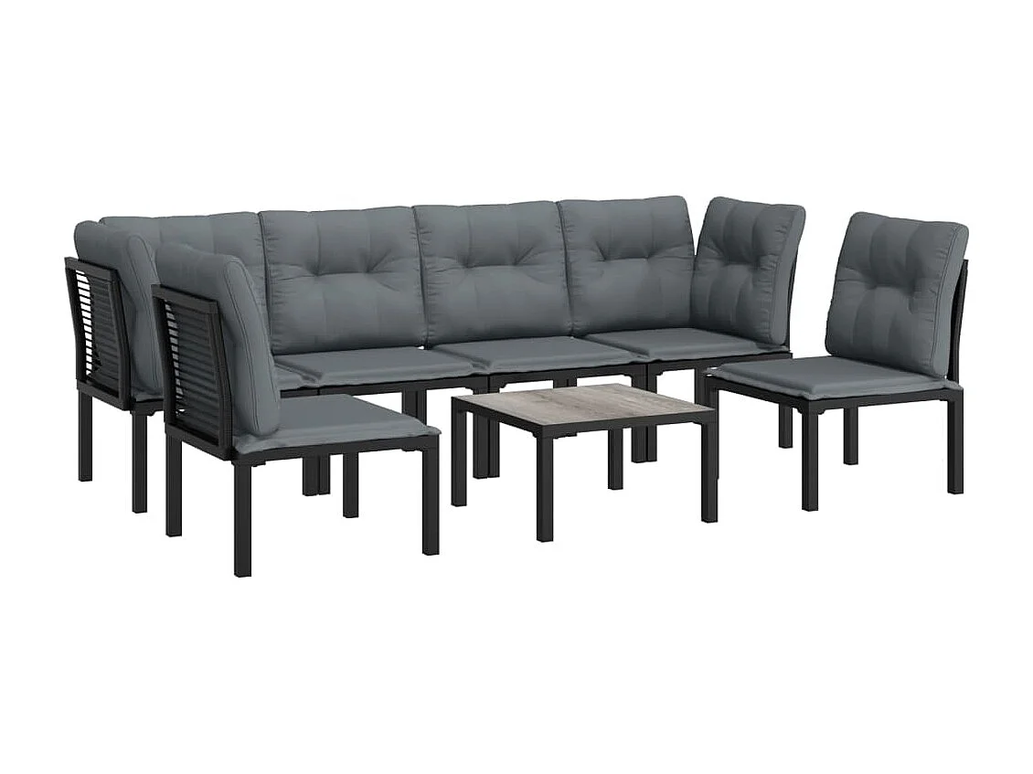 Salon de jardin 7 pcs noir et gris résine tressée