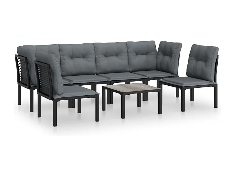 Salon de jardin 7 pcs noir et gris résine tressée