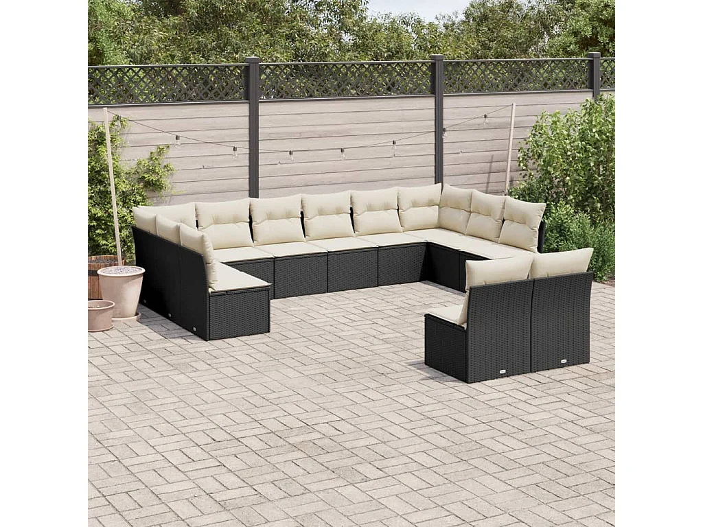 Salon de jardin 12 pcs avec coussins noir résine tressée