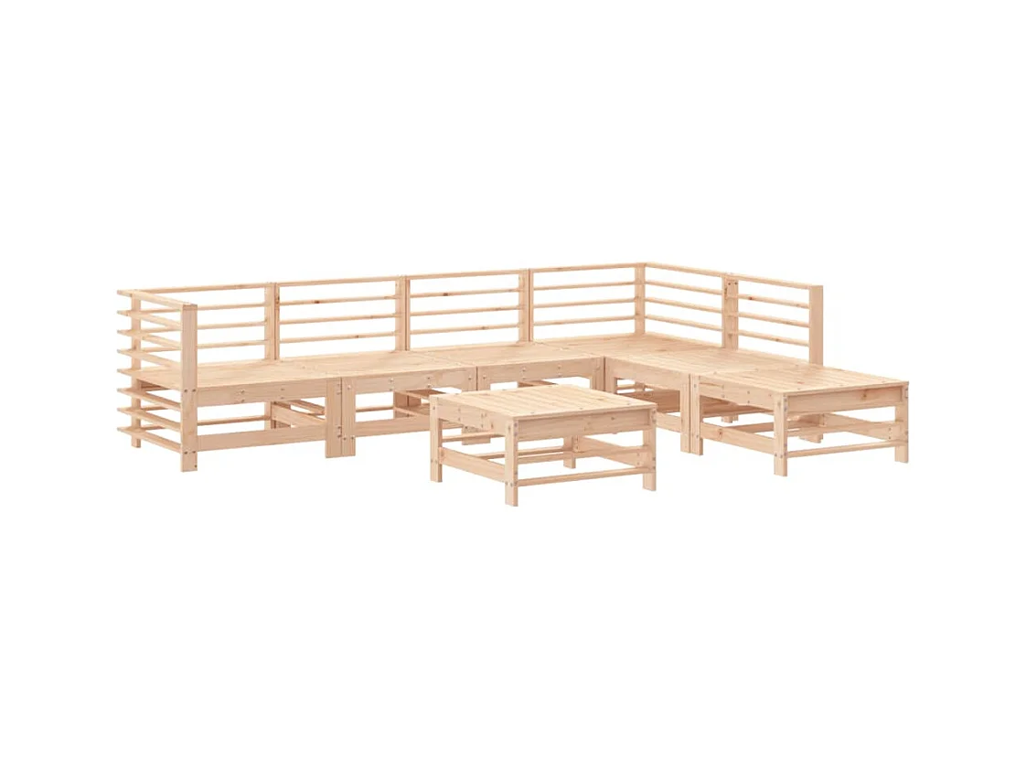 Salon de jardin 7 pcs avec coussins bois massif