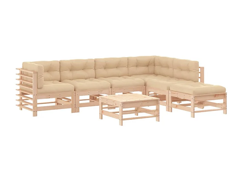 Salon de jardin 7 pcs avec coussins bois massif