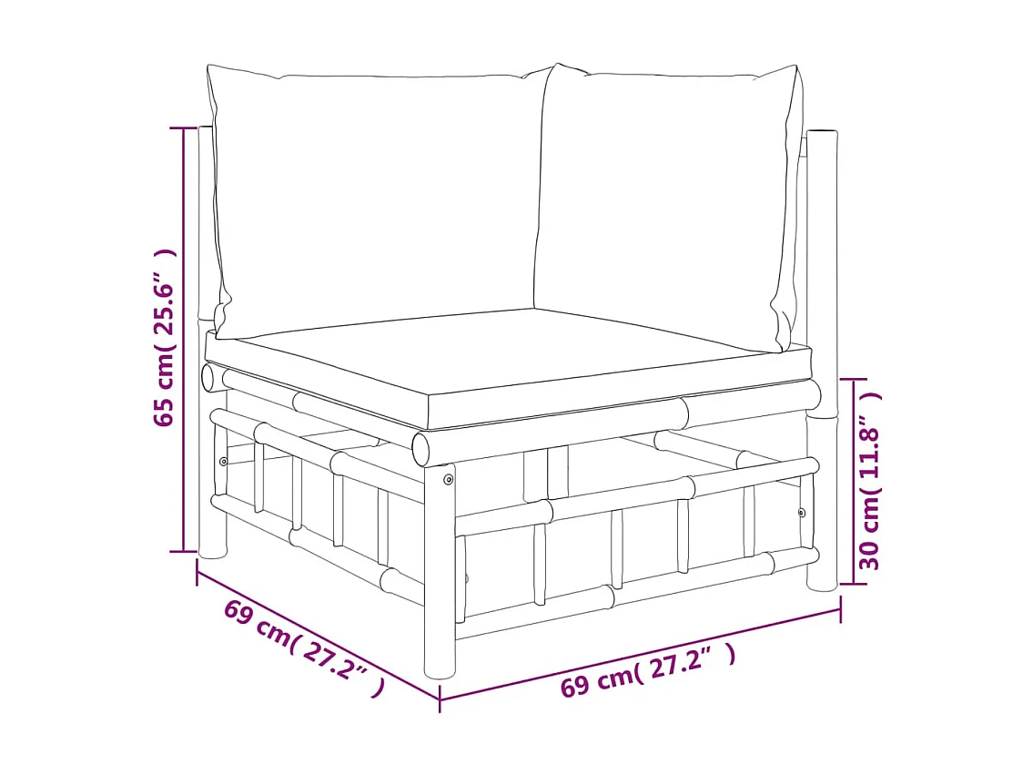 Salon de jardin 12 pcs avec coussins gris foncé bambou