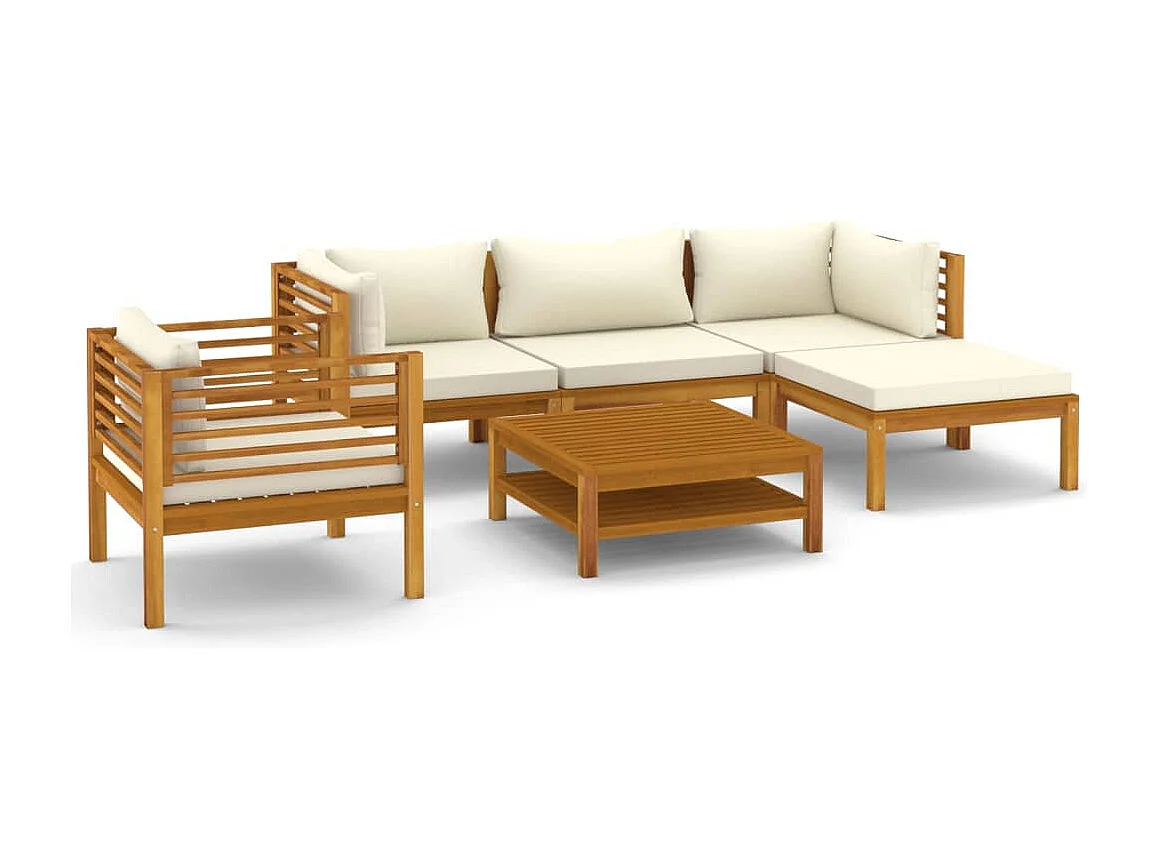 Salon de jardin 6 pcs avec coussin crème Bois d'acacia solide 6