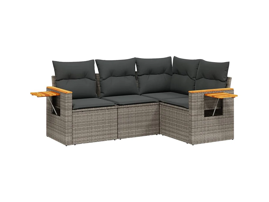 Salon de jardin 4 pcs avec coussins gris résine tressée