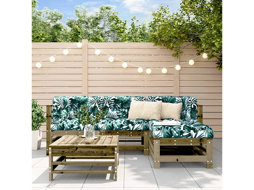 Salon de jardin 5 pcs avec coussins bois de pin imprégné