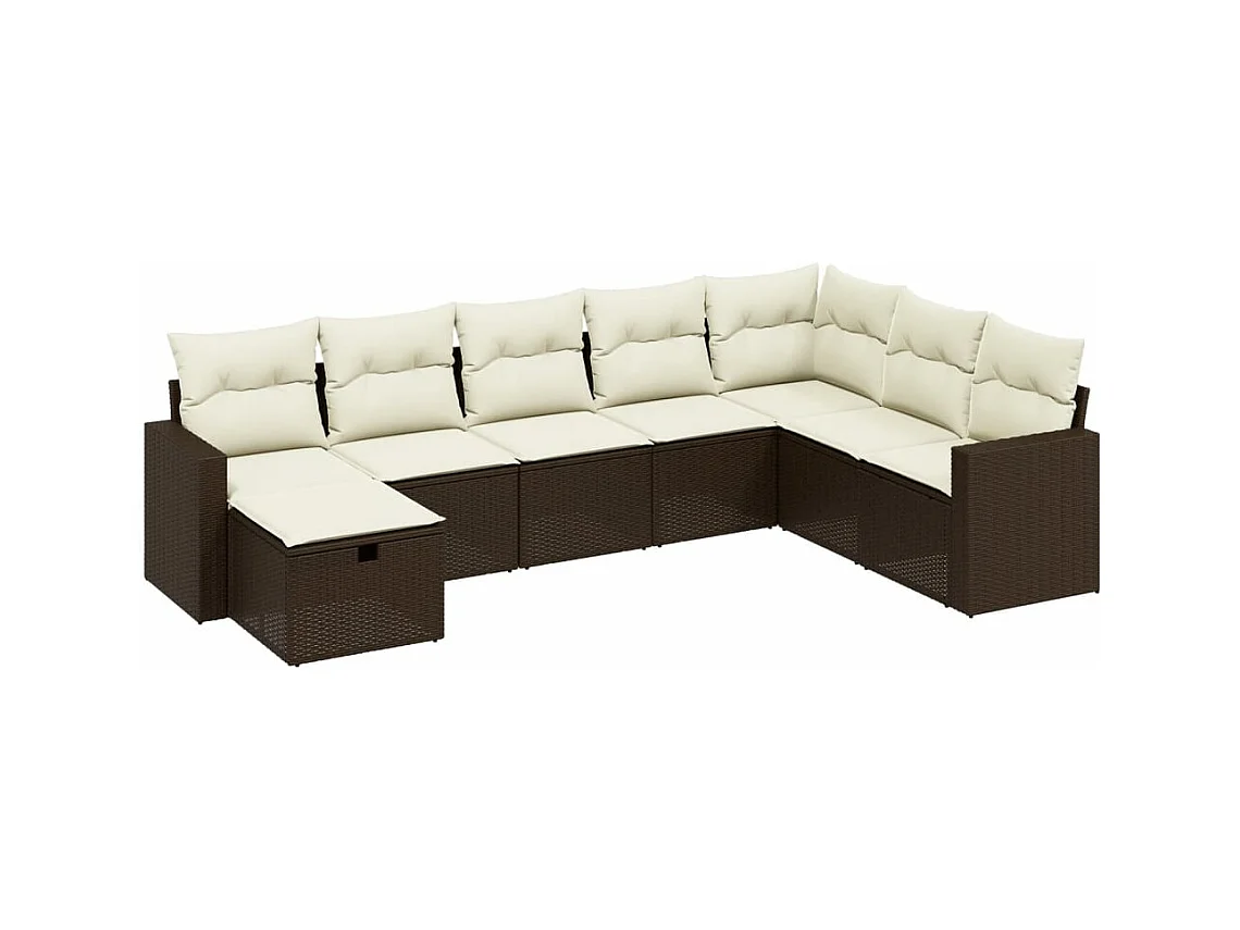 Salon de jardin 8 pcs avec coussins marron résine tressée