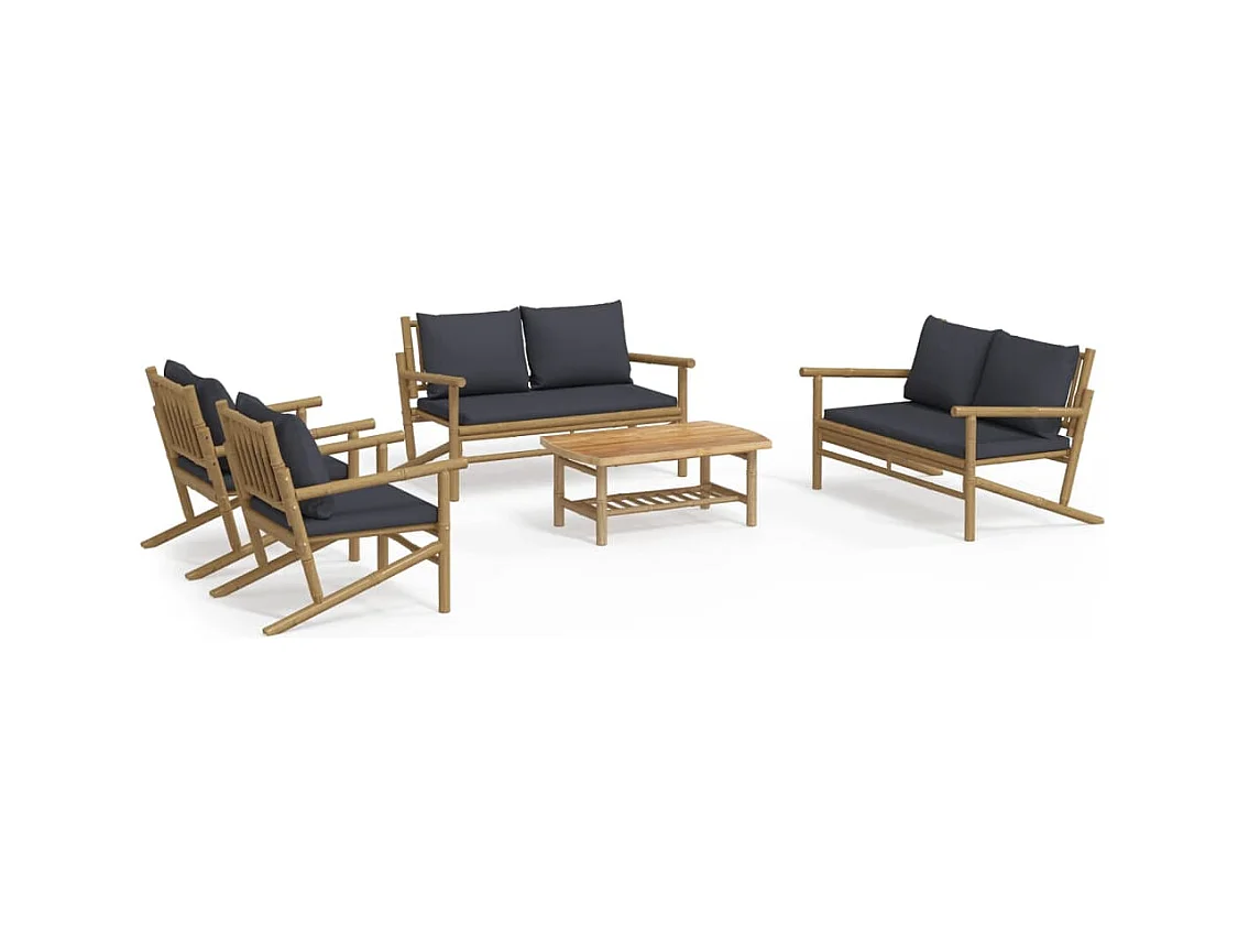 Salon de jardin 5 pcs avec coussins gris foncé bambou