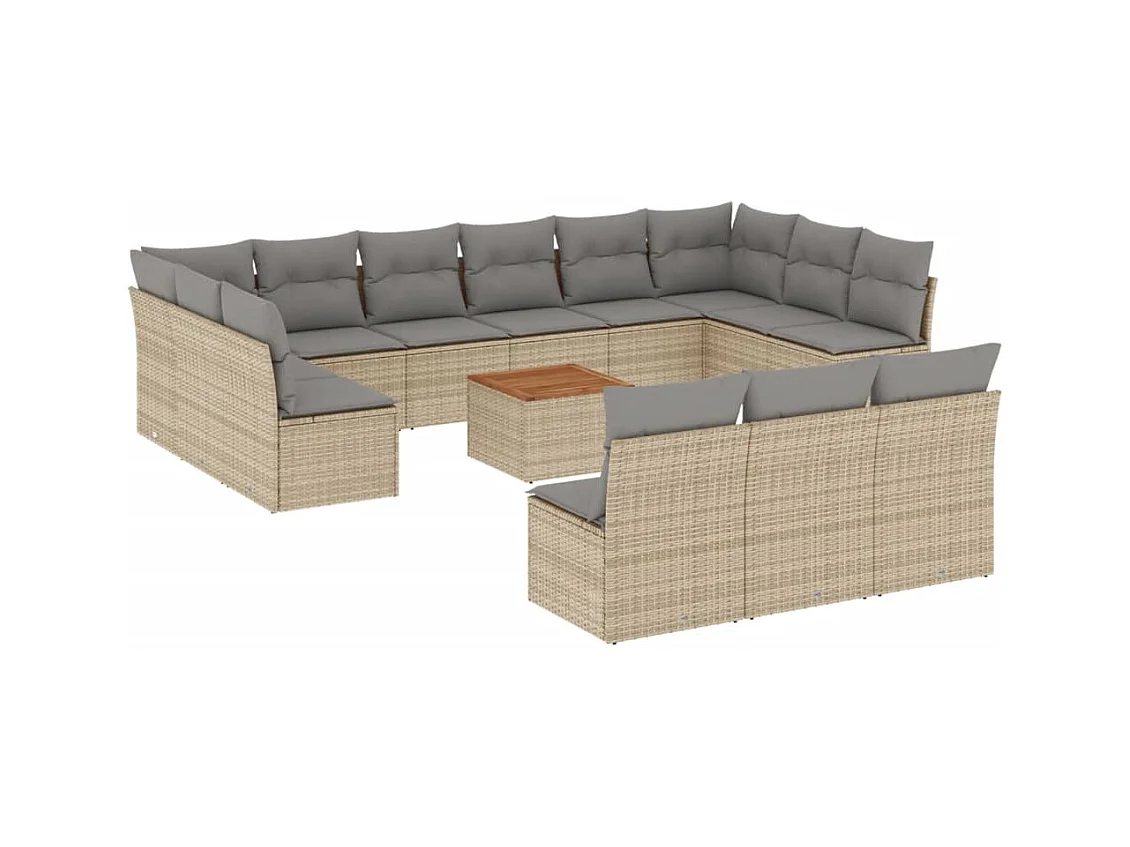 Salon de jardin avec coussins 14 pcs beige résine tressée