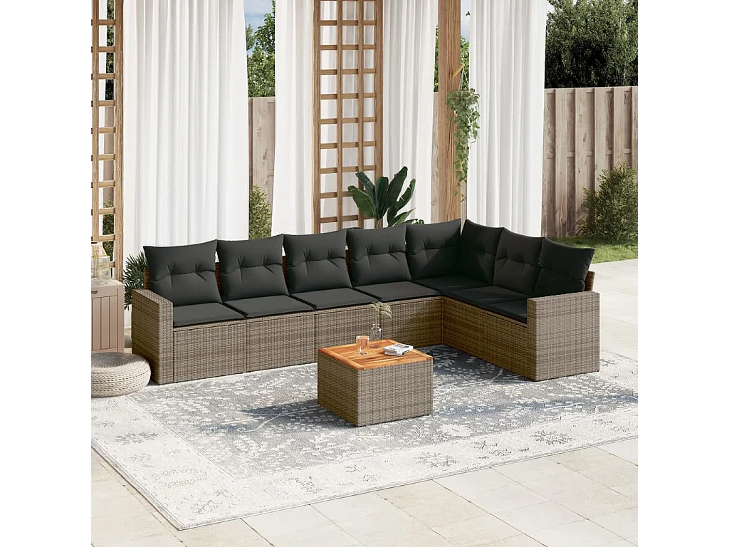 Salon de jardin 8 pcs avec coussins gris résine tressée