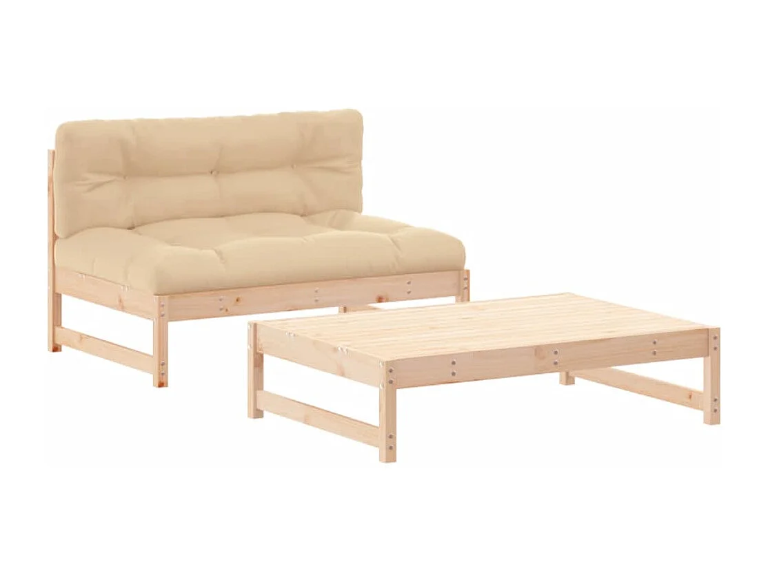Salon de jardin 2 pcs avec coussins bois massif