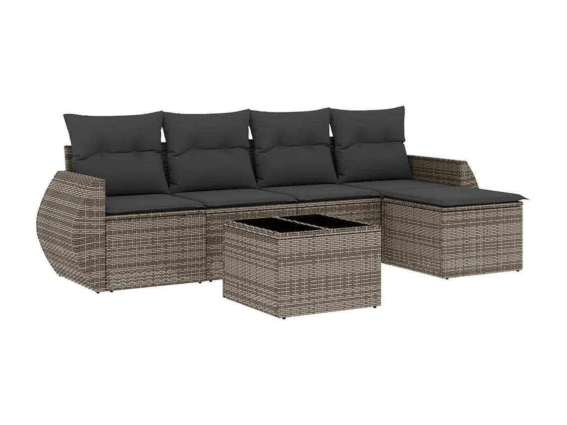 Salon de jardin 6 pcs avec coussins gris résine tressée