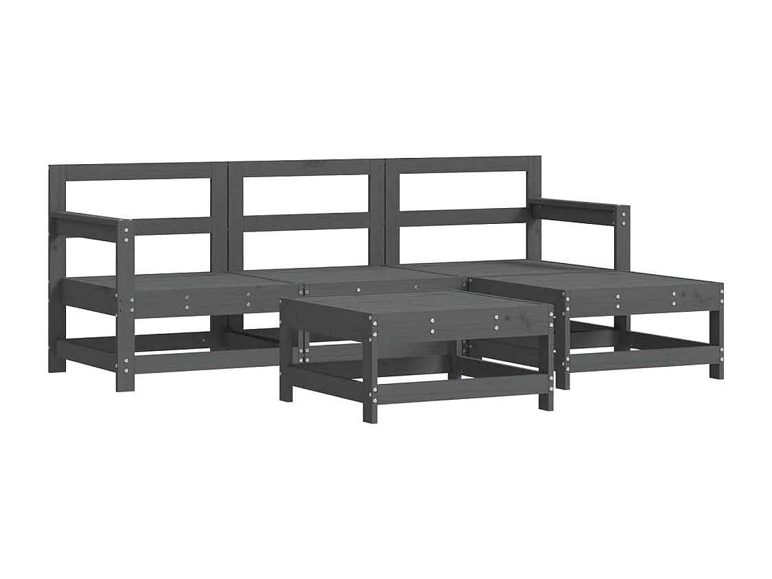 vidaXL Juego de muebles jardín 5 piezas y cojines madera maciza gris