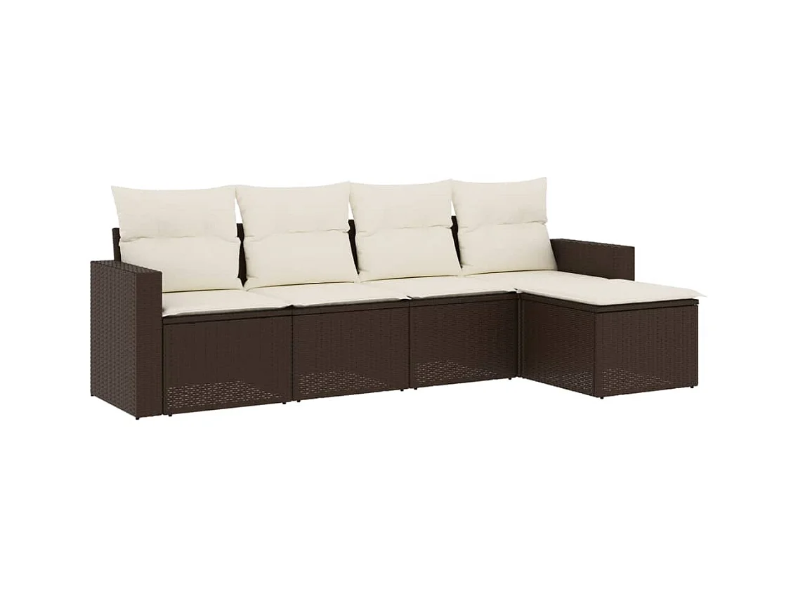 Salon de jardin avec coussins 5 pcs marron résine tressée