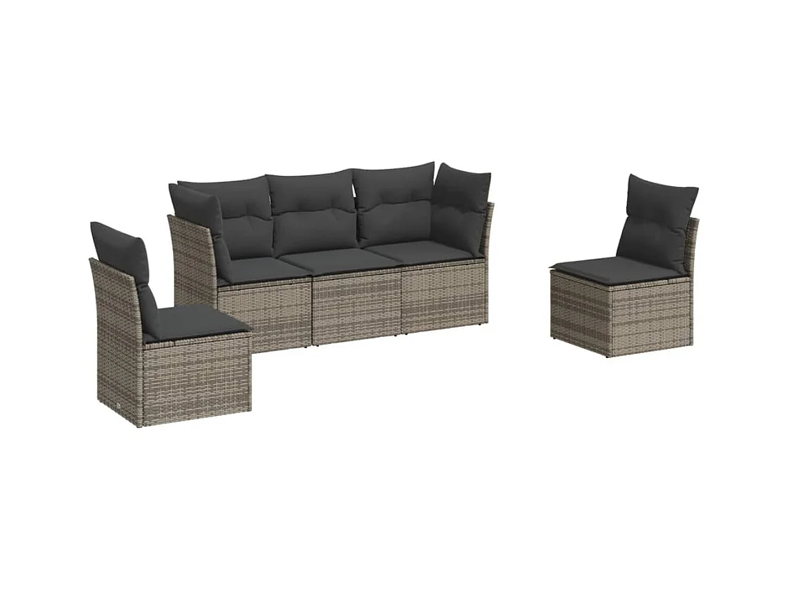 Salon de jardin 5 pcs avec coussins gris résine tressée