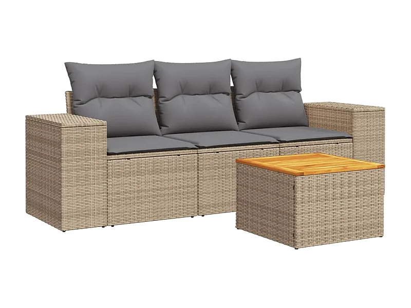 Salon de jardin avec coussins 4 pcs beige résine tressée